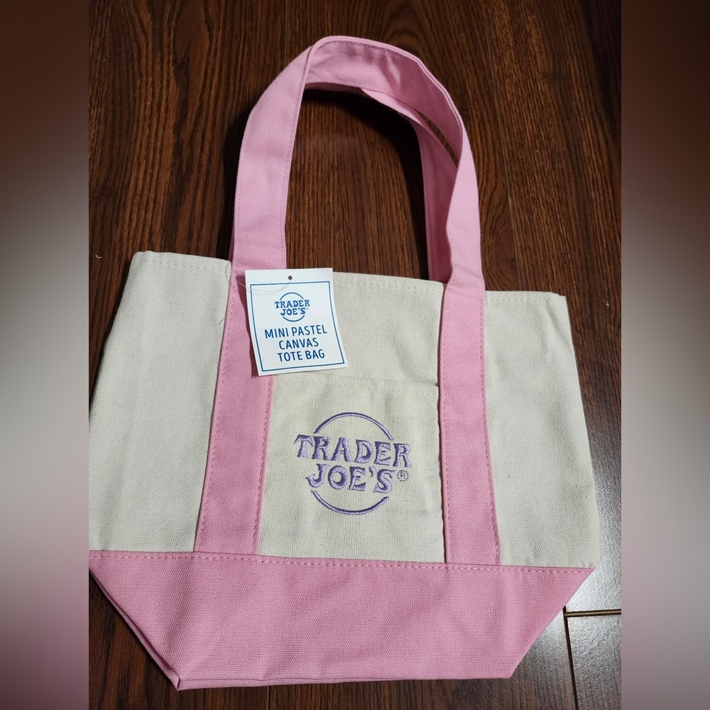 Trader Joe's Mini Pastel Canvas Tote Bag - Pink & Cream